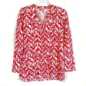 Lilly Pulitzer | Coral Treasure Odette Tunic Top V-Neck Cotton Blend S